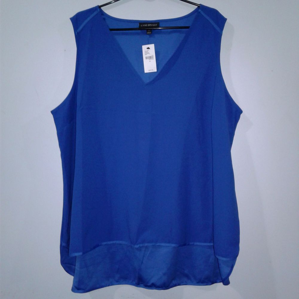Lane Bryant V-Neck Essential Shell Top Blue Sleeveless Tank 22 Plus
